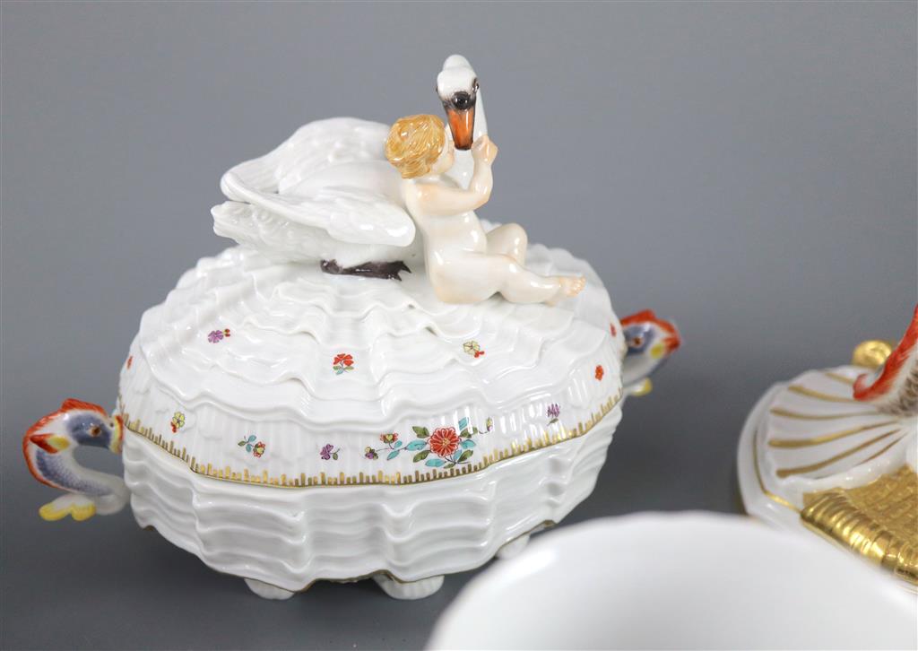 A group of modern Meissen copies of the Swan service, post-war,